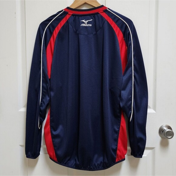 Mizuno Windbreaker Mens M Blue Red Cardinal W Logo Embroidered Long Slv Pullover - Picture 2 of 14